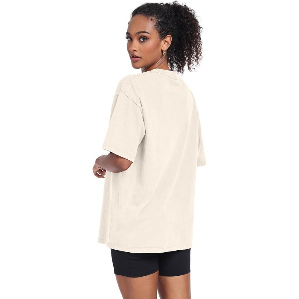 Women’s Vintage Cotton Oversized T-Shirt Short Sleeve Baggy Streetwear Casual - Picture 5 of 8